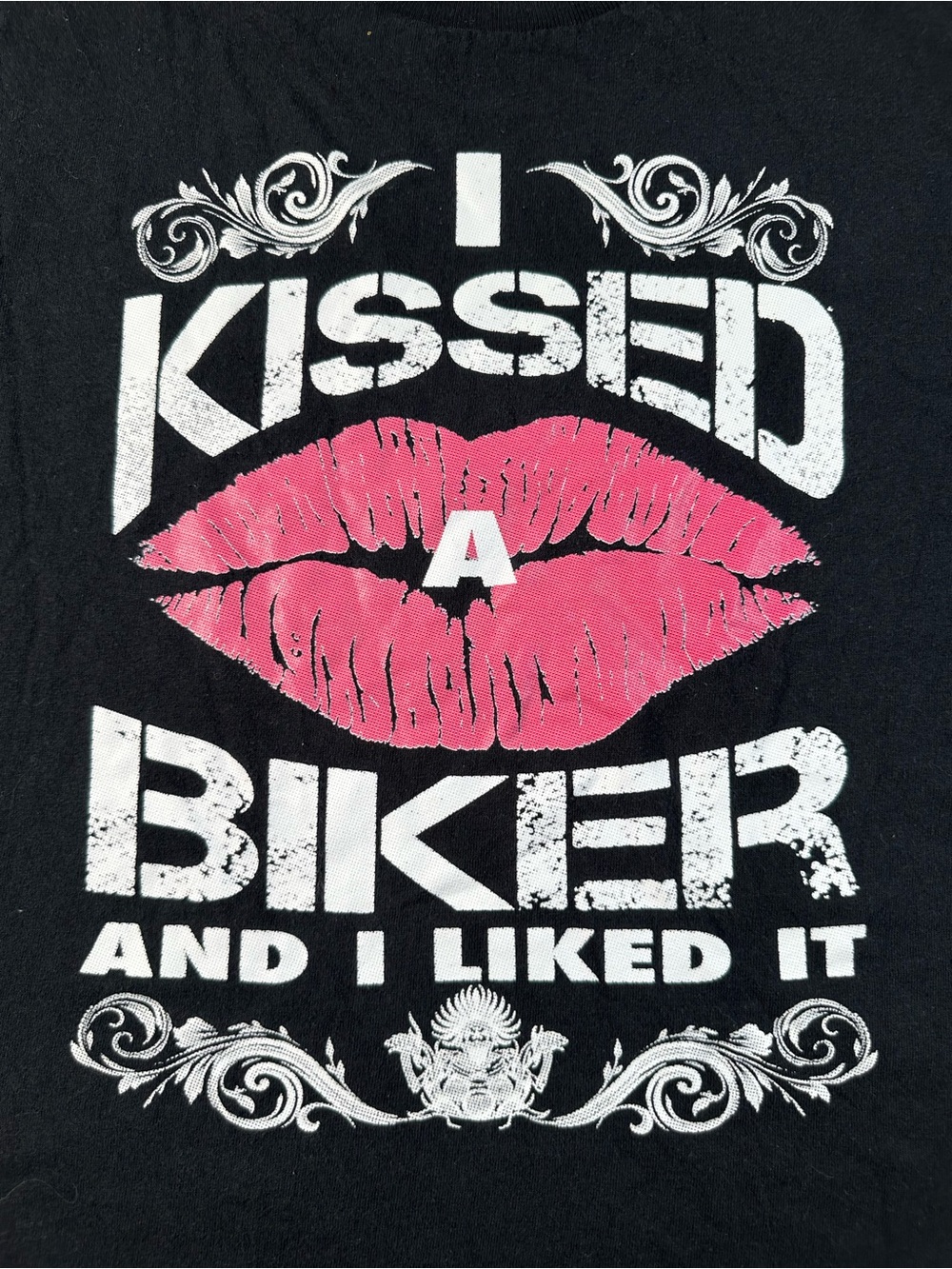 Gildan Black Tee with Pink Lip and White Distressed Text